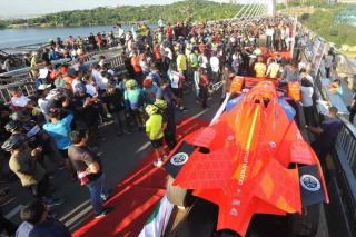 Formula E car unveiled at Durgam Cheruvu Cable Stay Bridge