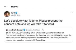 KTR responds positively to ‘sex offenders register’ proposal